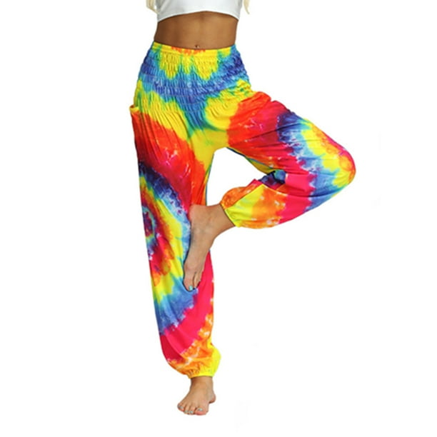 Women Tie Dye Elastic Waist Loose Hippy Yoga Sport Bloomers Pant Lantern Trouser